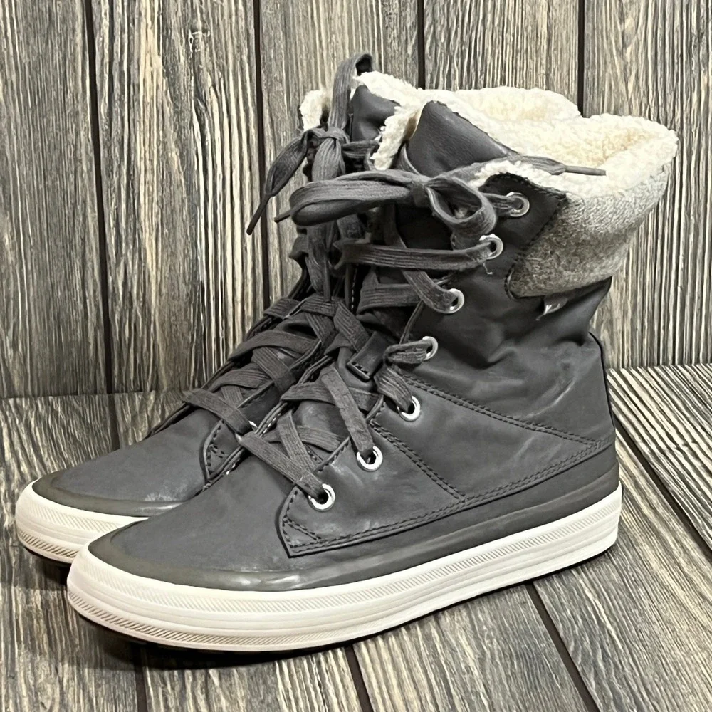 Keds Booties Winter Sneaker Women Sz 6.5 Gray Wool‎ Faux Fur Lined WF55478